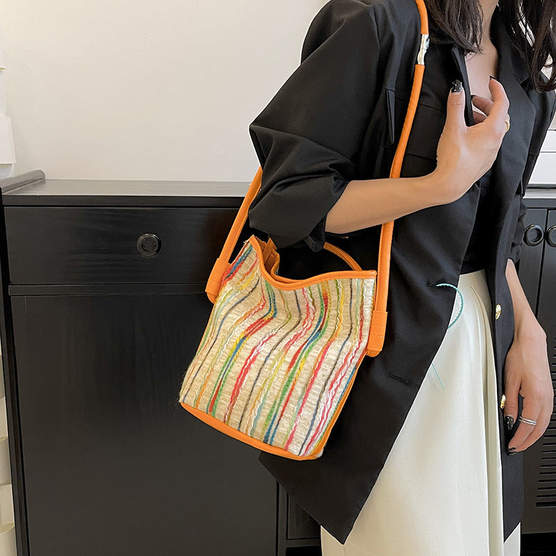 Canvas Bucket Bags For Women Summer Popular New Fashion Color Contrast Canvas Bucket Bags For Women Summer Popular New Fashion Color Contrast