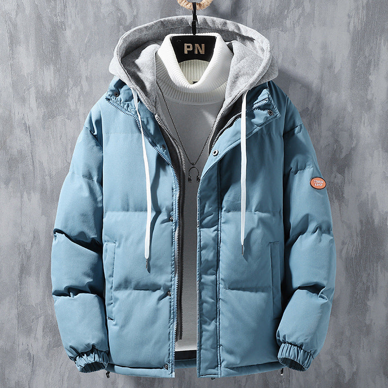 Fashion Hooded Jacket Men Winter Windproof Thickened Fake Two-piece Coat Solid Leisure Sports Cotton Jacket Fashion Hooded Jacket Men Winter Windproof Thickened Fake Two-piece Coat Solid Leisure Sports Cotton Jacket
