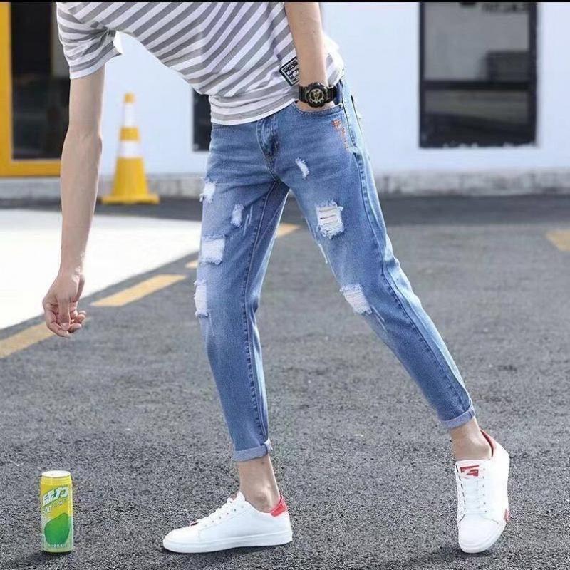 Autumn Men's Cropped Broken Holes Pants Jeans Autumn Men's Cropped Broken Holes Pants Jeans