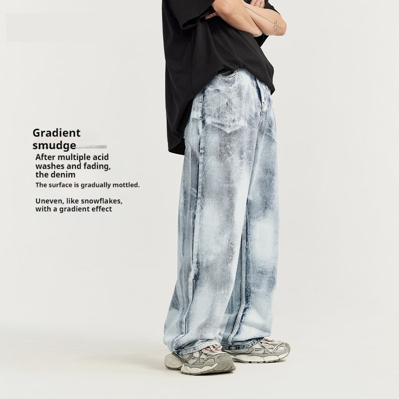 Men's Clothing Gradual Layer Blooming Wide Leg Street Cool Loose Jeans Men's Clothing Gradual Layer Blooming Wide Leg Street Cool Loose Jeans