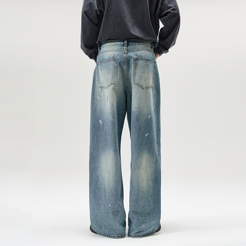 American-style Splash-ink Washed Loose Jeans American-style Splash-ink Washed Loose Jeans