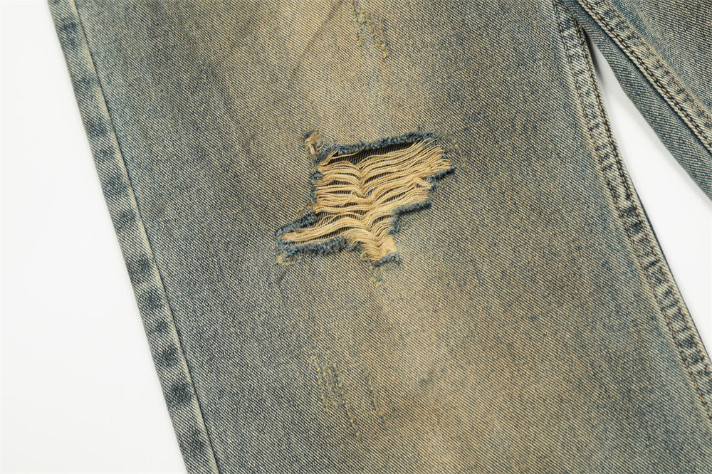 Hole Denim Men Trousers Heavy Industry Washing Hole Denim Men Trousers Heavy Industry Washing