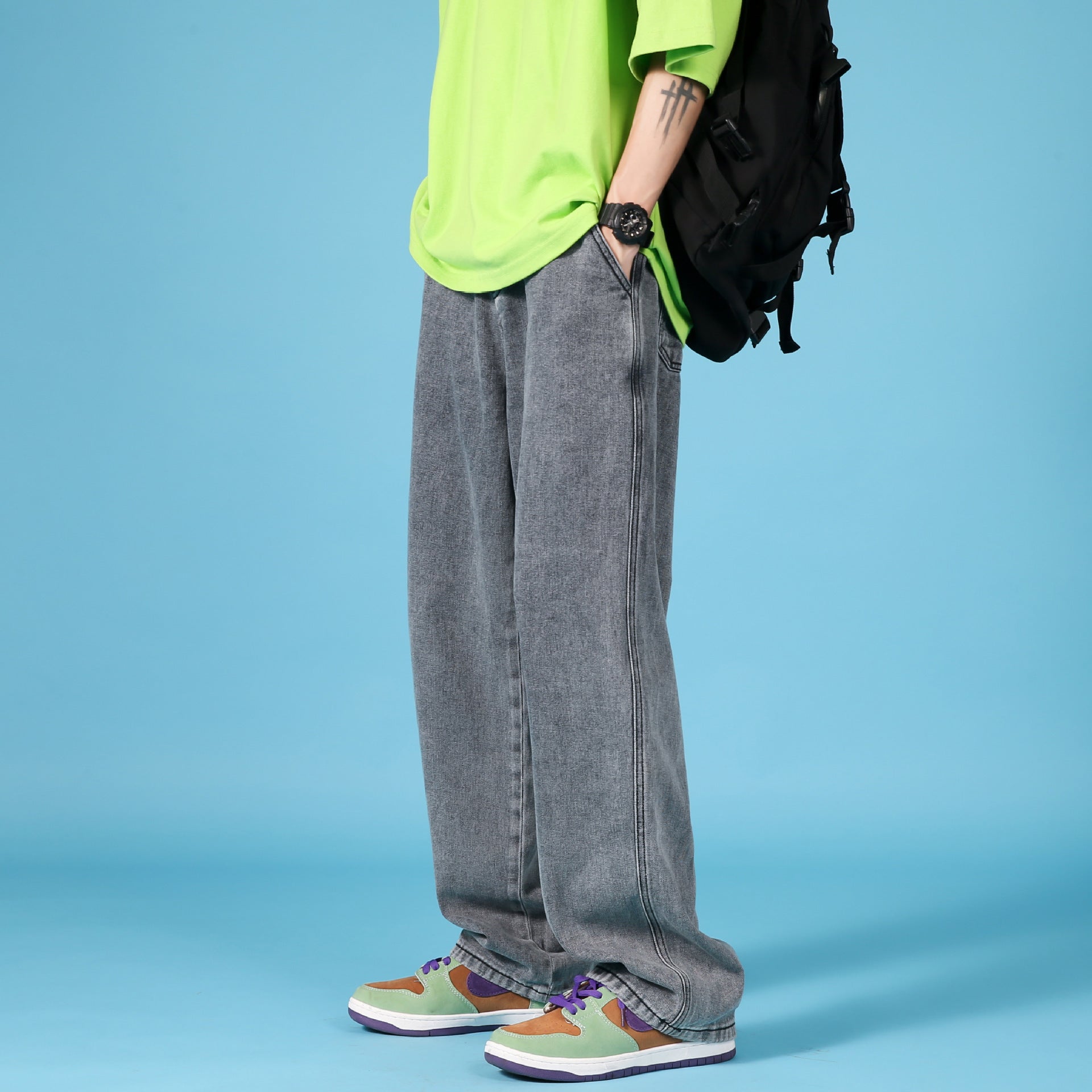 Straight Loose Jeans Men Casual Trousers Hip Hop Cargo Denim Pants With Zipper Straight Loose Jeans Men Casual Trousers Hip Hop Cargo Denim Pants With Zipper