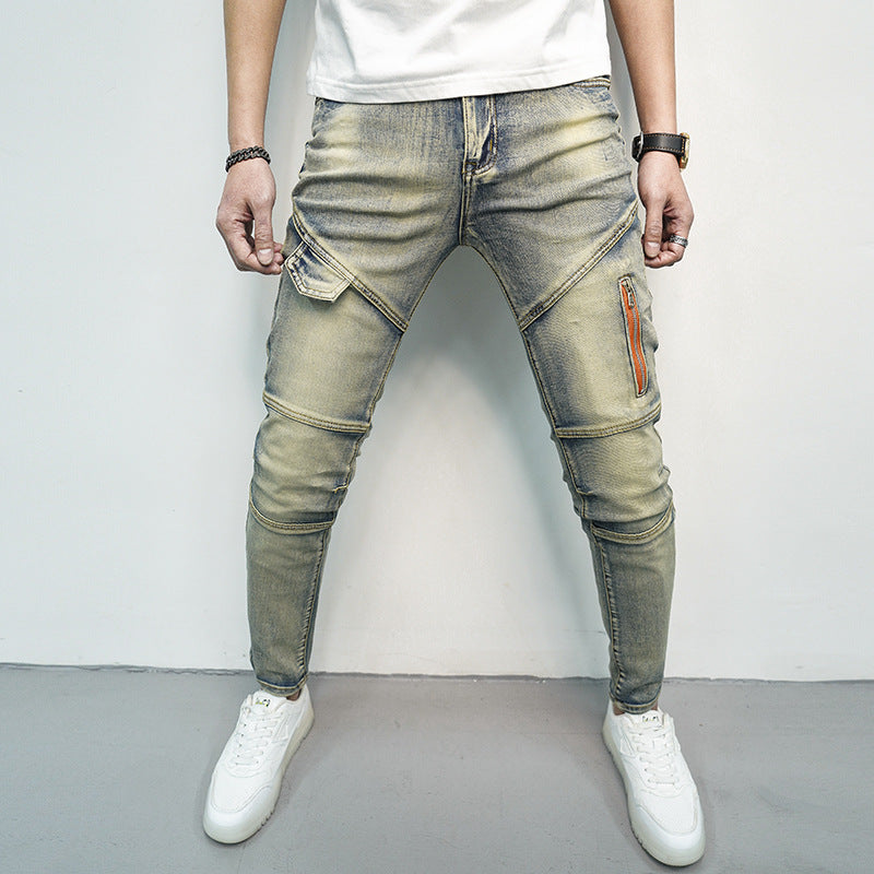 Spring And Summer All-matching Elastic Stitching Skinny Fashion And Handsome Zipper Decorations Men's Jeans Spring And Summer All-matching Elastic Stitching Skinny Fashion And Handsome Zipper Decorations Men's Jeans