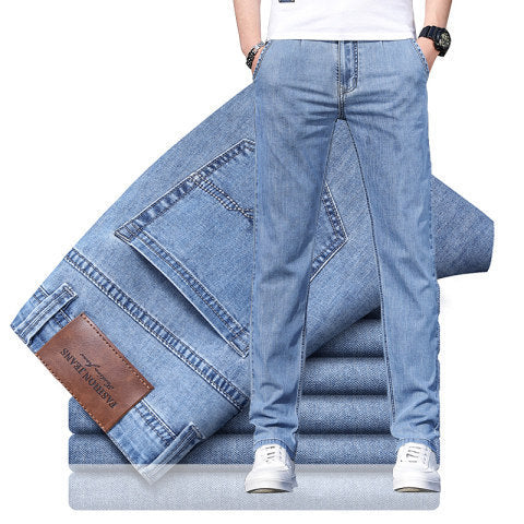 Men's Loose Elastic Jeans Straight Solid Color Casual Trousers Men's Loose Elastic Jeans Straight Solid Color Casual Trousers
