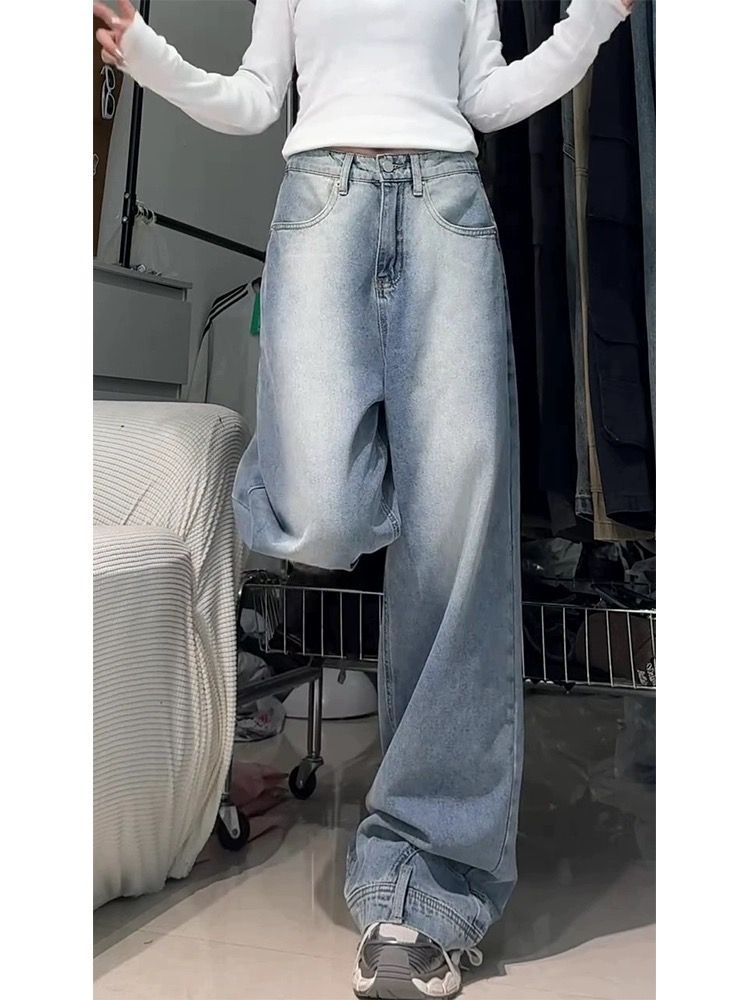 Water Washed Retro Oversize Wide Leg Jeans For Women Water Washed Retro Oversize Wide Leg Jeans For Women