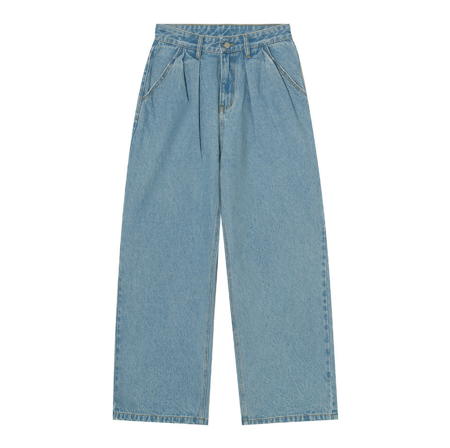 Mid-waist Wide Leg Straight Solid Color Jeans For Men Mid-waist Wide Leg Straight Solid Color Jeans For Men
