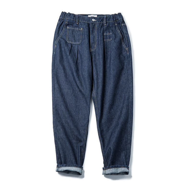 Vintage Denim Washed Elastic Waist Loose Jeans Cityboy Wide Leg Tapered Pants Men Vintage Denim Washed Elastic Waist Loose Jeans Cityboy Wide Leg Tapered Pants Men