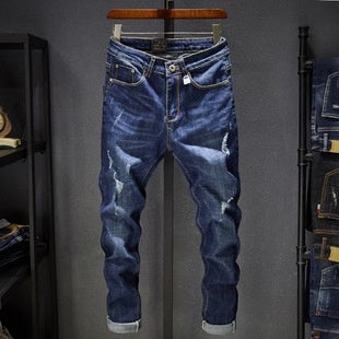 Cross-border Stretch Jeans Men's Ripped Casual Slim Fit Skinny Denim Pants Cross-border Stretch Jeans Men's Ripped Casual Slim Fit Skinny Denim Pants