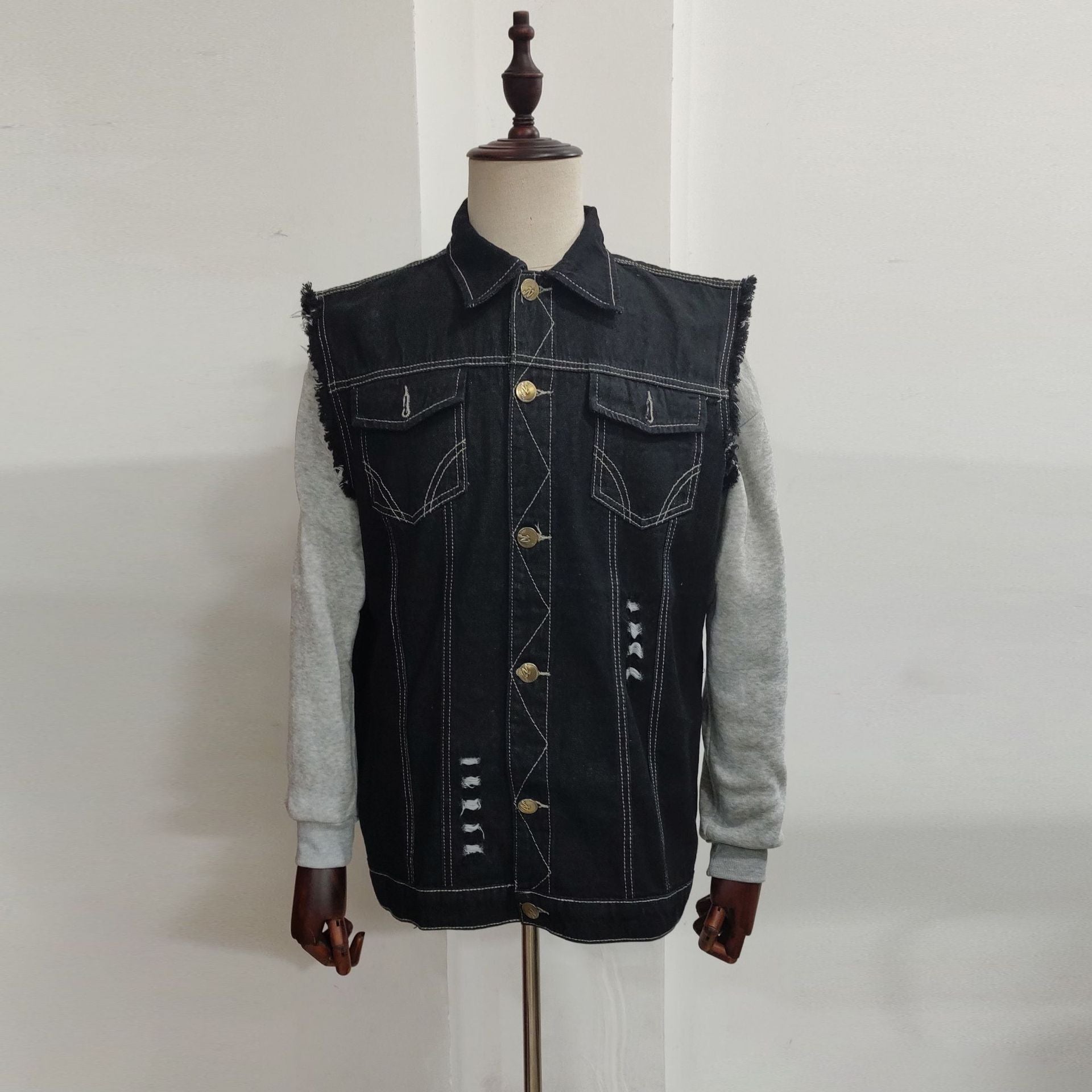 Casual Men's Clothing Denim Jacket Sleeveless Turn-down Collar Coat Casual Men's Clothing Denim Jacket Sleeveless Turn-down Collar Coat