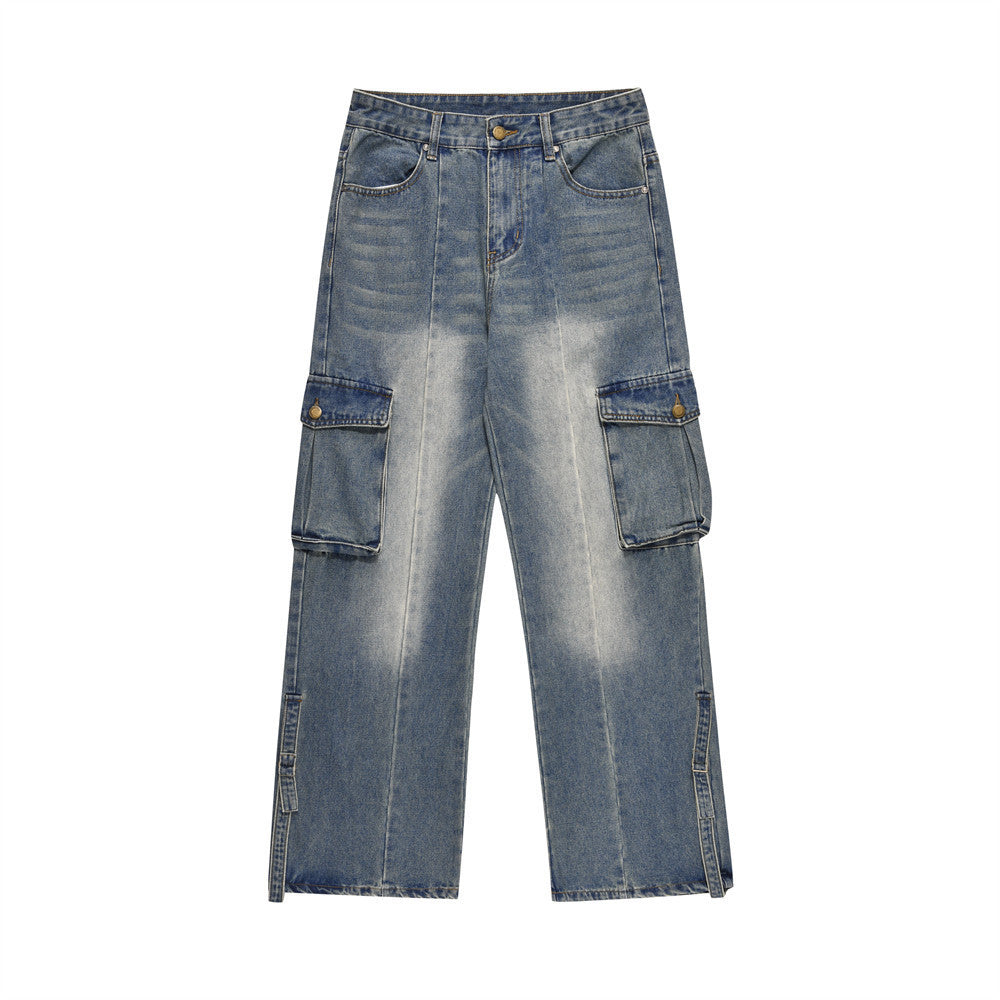 Bright White Washing Water Cargo Jeans Men Bright White Washing Water Cargo Jeans Men