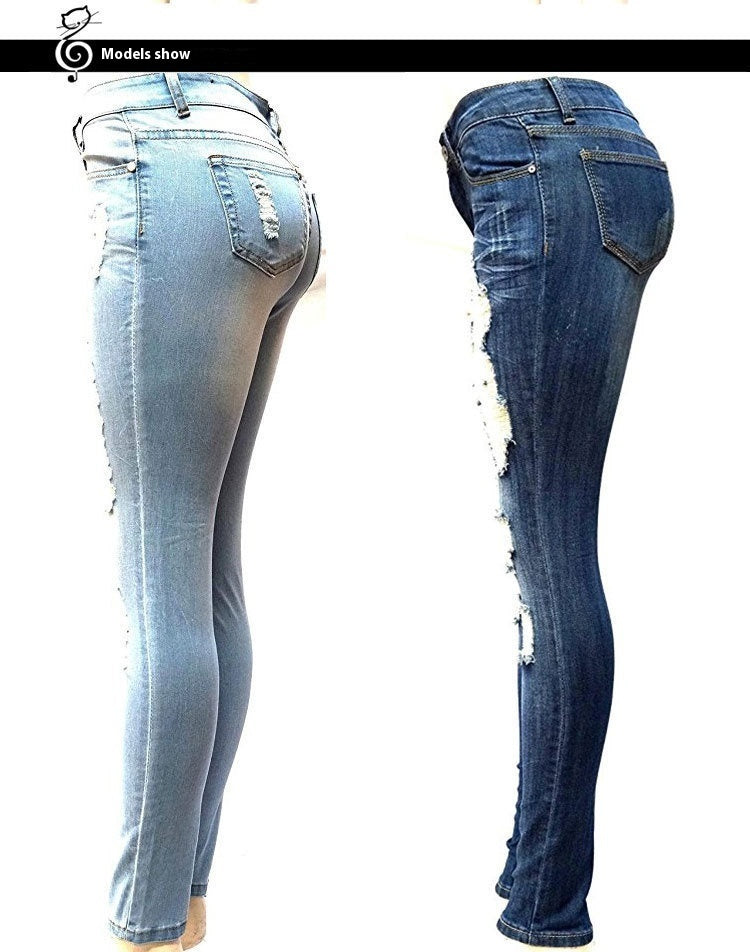European And American Style Women Ripped Slimming Jeans European And American Style Women Ripped Slimming Jeans