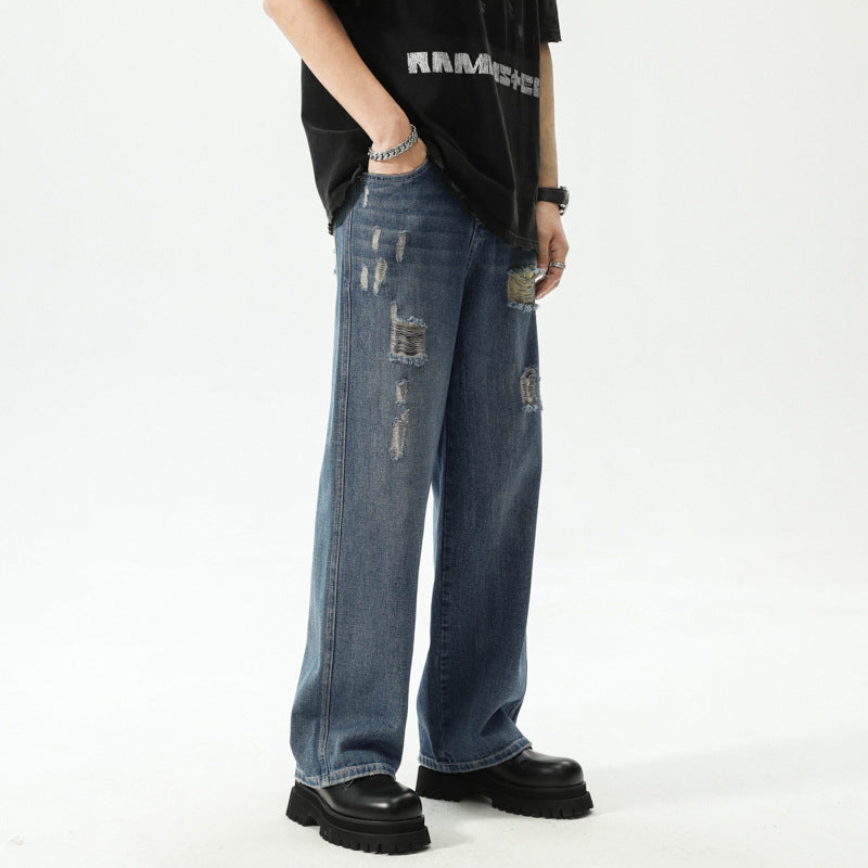 American Retro Washed Ripped Jeans For Men American Retro Washed Ripped Jeans For Men