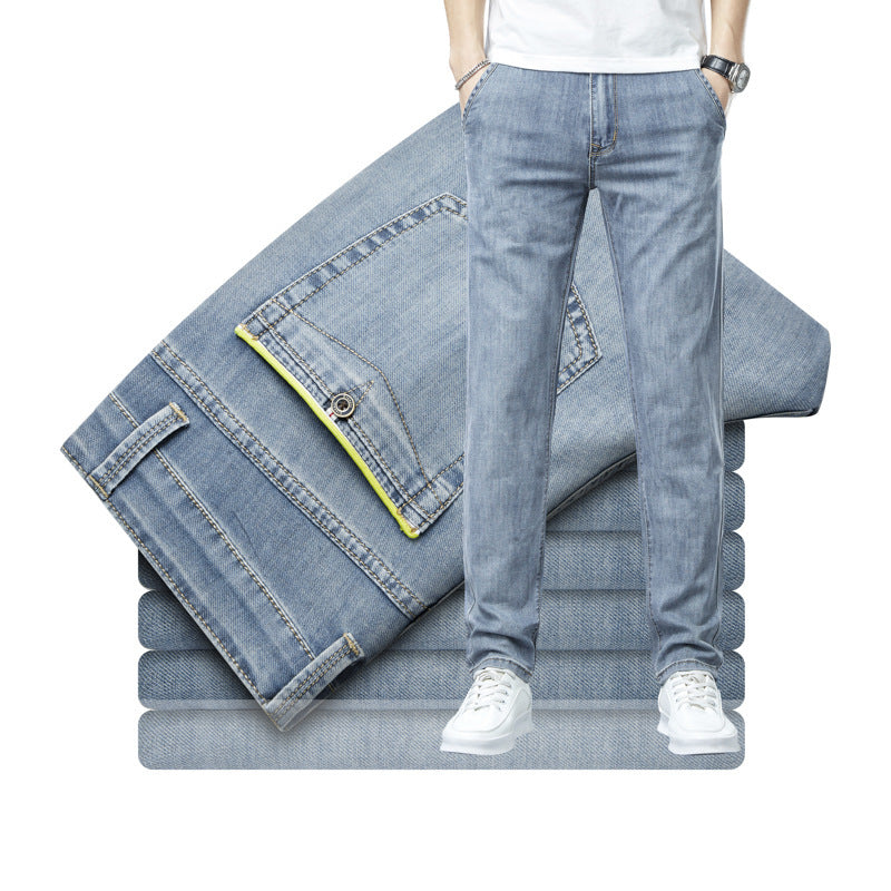 Men's Loose Elastic Jeans Straight Solid Color Casual Trousers Men's Loose Elastic Jeans Straight Solid Color Casual Trousers