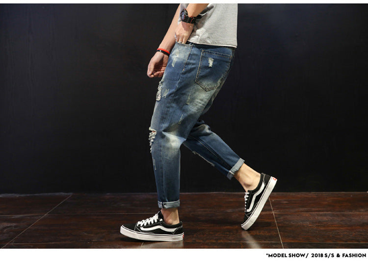 Men's Ripped Jeans Loose Overweight Man Plus Size Skinny Pants Men's Ripped Jeans Loose Overweight Man Plus Size Skinny Pants