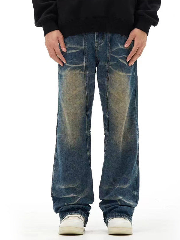 Retro Washed Dark Blue Jeans For Men Retro Washed Dark Blue Jeans For Men
