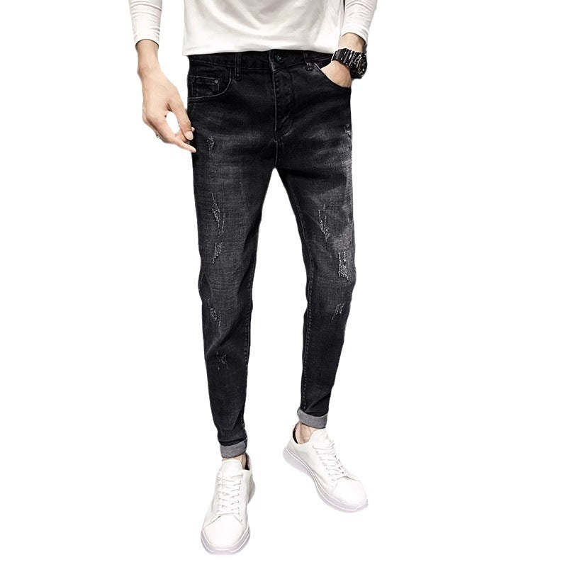 Jeans Men's Black Tapered Cropped Elastic Slim Fit Slimming Jeans Men's Black Tapered Cropped Elastic Slim Fit Slimming