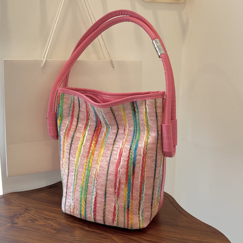 Canvas Bucket Bags For Women Summer Popular New Fashion Color Contrast Canvas Bucket Bags For Women Summer Popular New Fashion Color Contrast