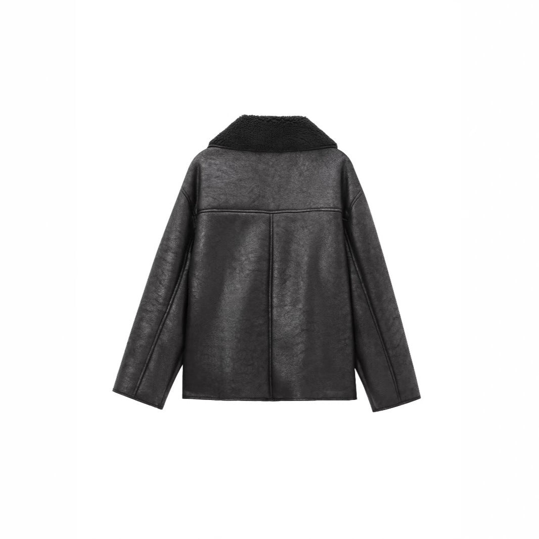 Women's Clothing Retro Lapels Fur Integrated Loose Jacket Women's Clothing Retro Lapels Fur Integrated Loose Jacket