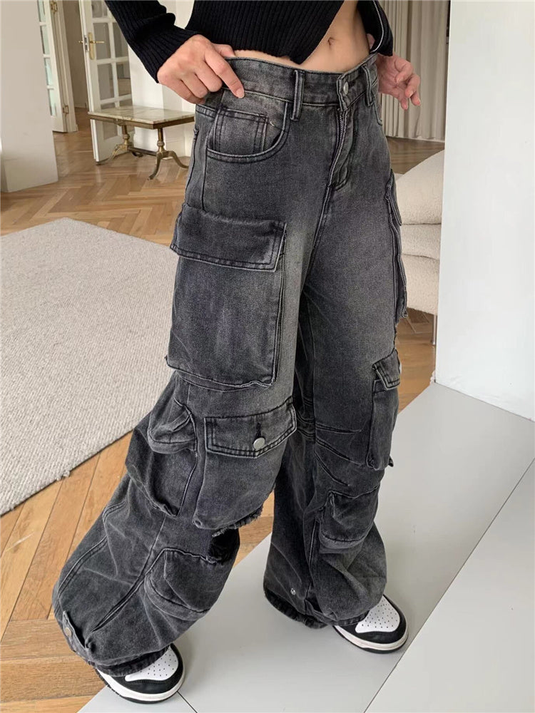American Street Multi-pocket Workwear Jeans For Women American Street Multi-pocket Workwear Jeans For Women