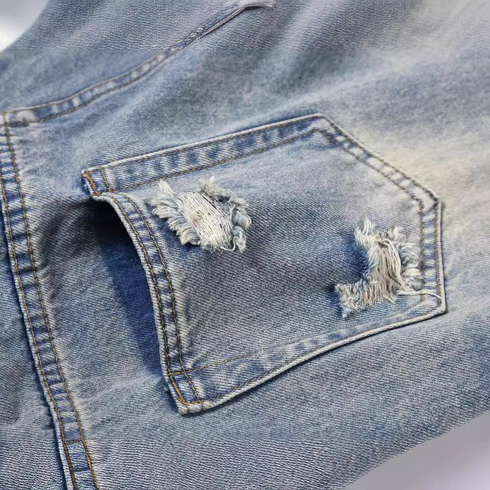 Patchwork Ripped Cat Beard Patch Casual Pants Patchwork Ripped Cat Beard Patch Casual Pants