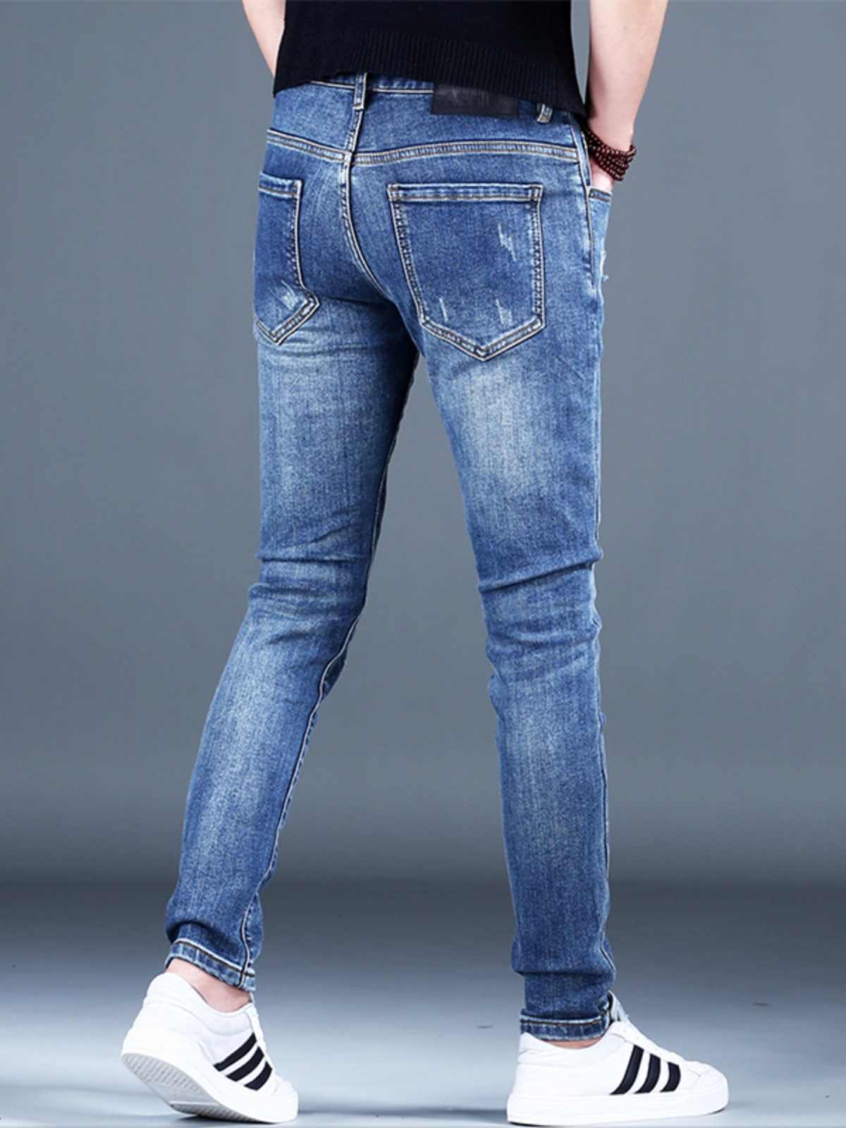 Ripped Fleece Padded Jeans Men's Stretch Casual Slim-fit Pants Ripped Fleece Padded Jeans Men's Stretch Casual Slim-fit Pants
