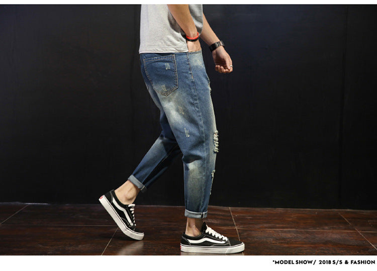 Men's Ripped Jeans Loose Overweight Man Plus Size Skinny Pants Men's Ripped Jeans Loose Overweight Man Plus Size Skinny Pants