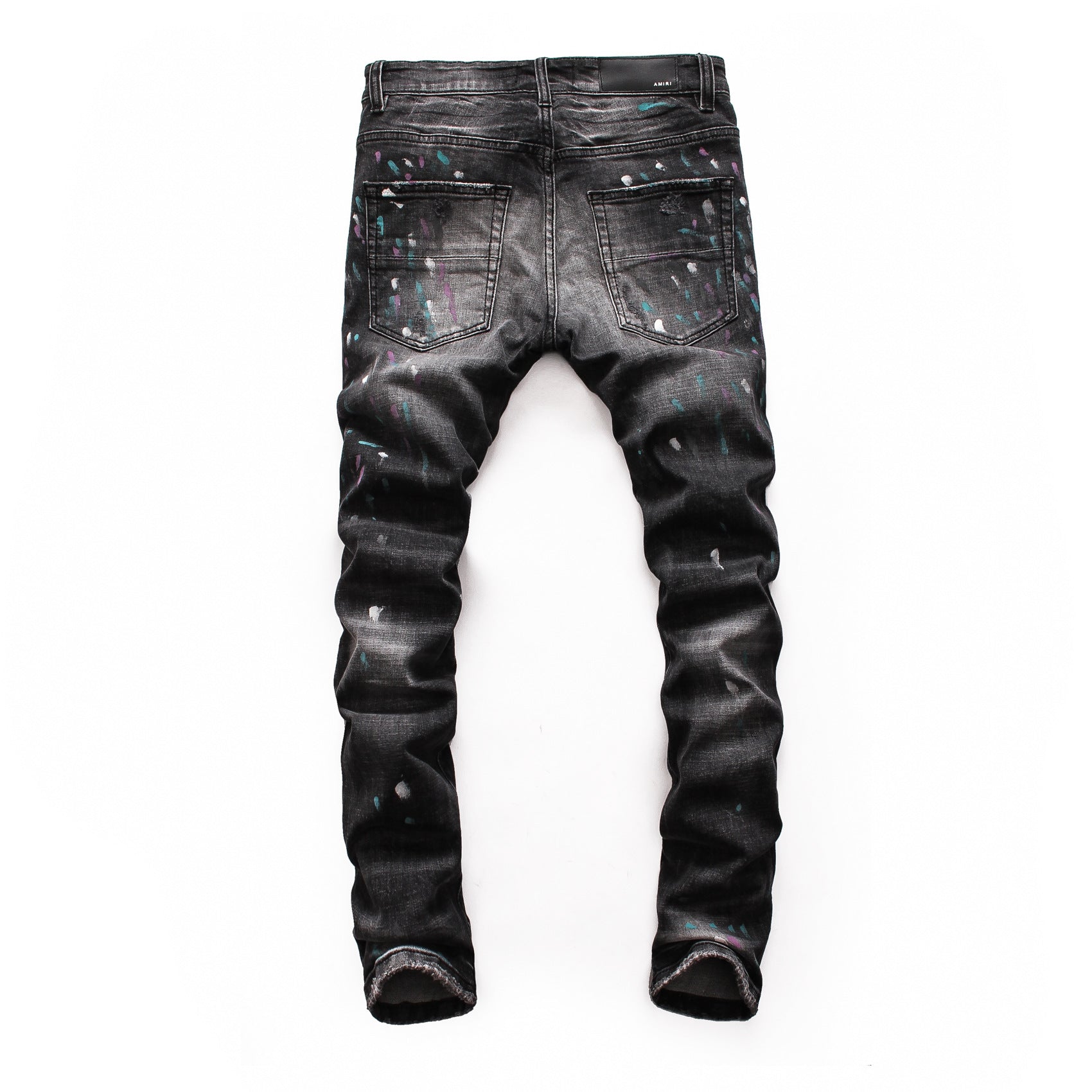 Men's Ripped Patch Jeans Youth Slim Pants Biker Pants Inkjet Personality Men's Ripped Patch Jeans Youth Slim Pants Biker Pants Inkjet Personality