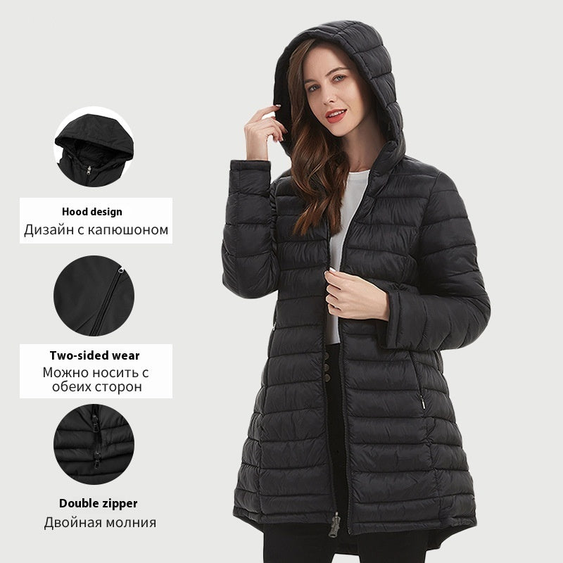 European Women's Mid-length Autumn And Winter Wear Hooded Cotton Jacket European Women's Mid-length Autumn And Winter Wear Hooded Cotton Jacket