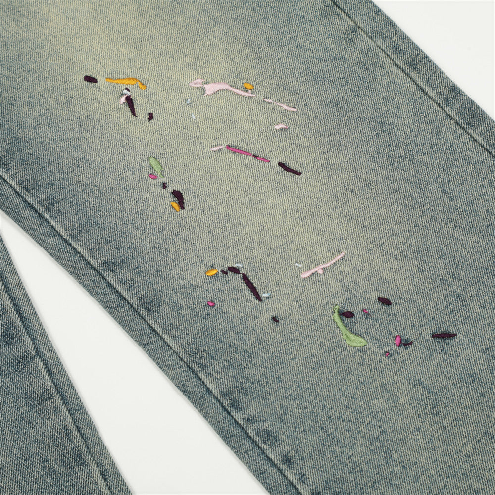 Splashed Ink Printing Straight Jeans For Men Splashed Ink Printing Straight Jeans For Men
