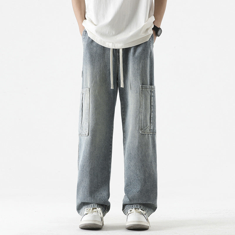 Retro Washed Big Workwear With Pocket Jeans For Men Retro Washed Big Workwear With Pocket Jeans For Men