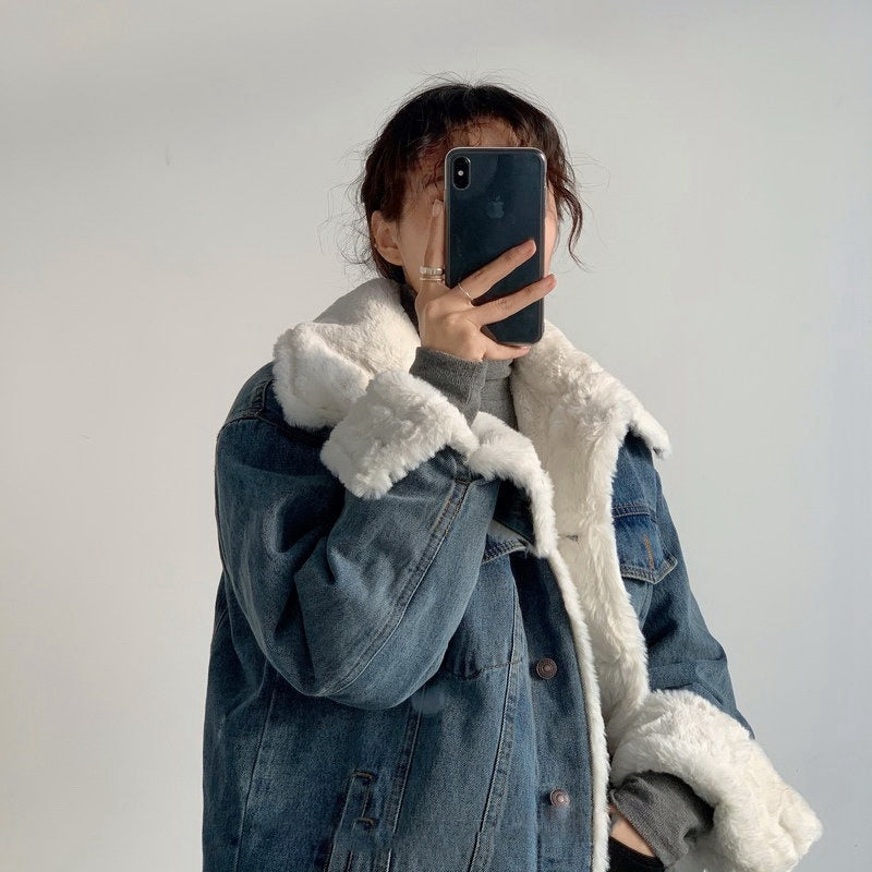 Plush Thick Lamb Wool Denim Jacket Women Short Plush Thick Lamb Wool Denim Jacket Women Short