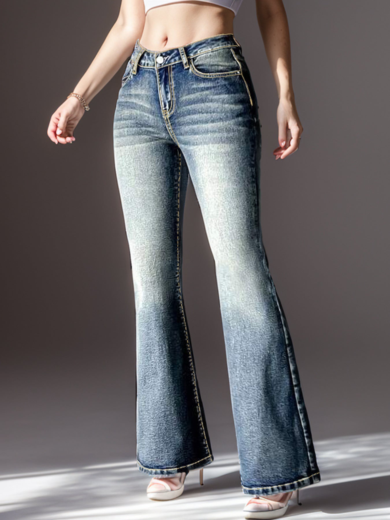 Women's Vintage Jeans High Elastic Pocket Embroidered Vintage Jeans Women's Vintage Jeans High Elastic Pocket Embroidered Vintage Jeans