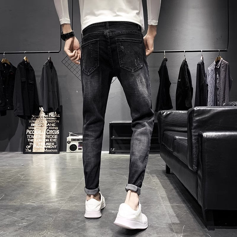Jeans Men's Black Tapered Cropped Elastic Slim Fit Slimming Jeans Men's Black Tapered Cropped Elastic Slim Fit Slimming