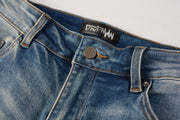 Pleated Color Matching Jeans Blue Embroidered Ripped Snakeskin Slim Fit Skinny Men Pleated Color Matching Jeans Blue Embroidered Ripped Snakeskin Slim Fit Skinny Men