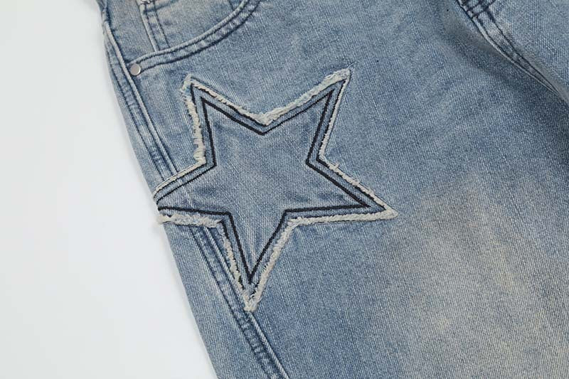 Street Trend Patch Pentagram Cat Whisker Embroidered Jeans Men Street Trend Patch Pentagram Cat Whisker Embroidered Jeans Men