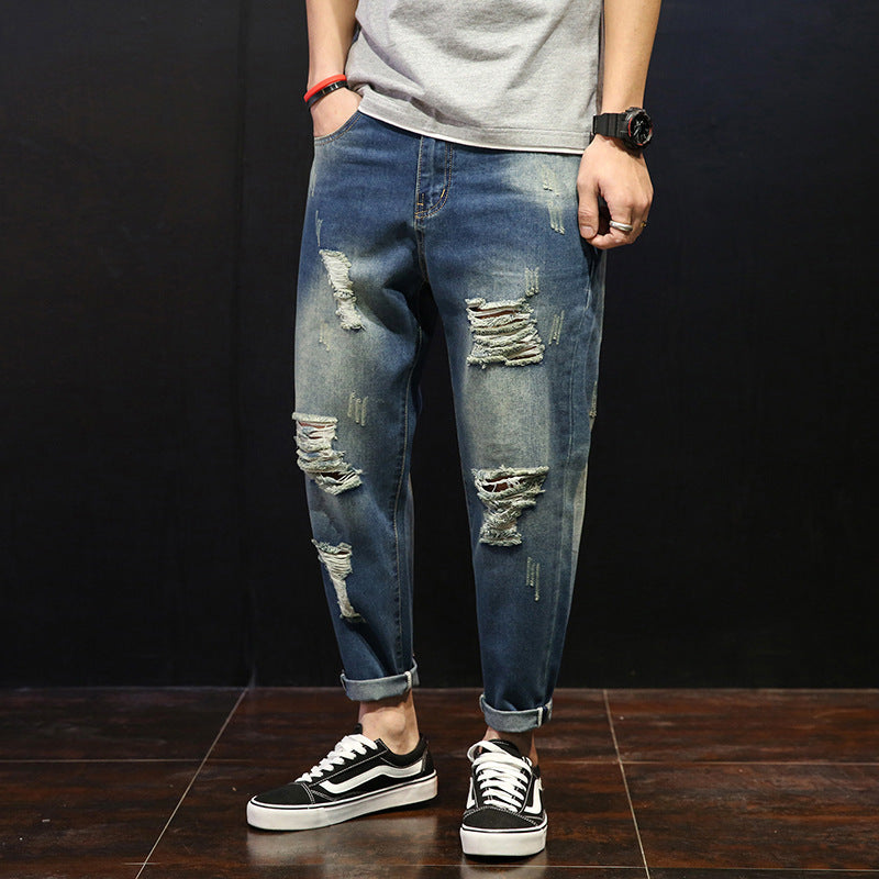 Men's Ripped Jeans Loose Overweight Man Plus Size Skinny Pants Men's Ripped Jeans Loose Overweight Man Plus Size Skinny Pants