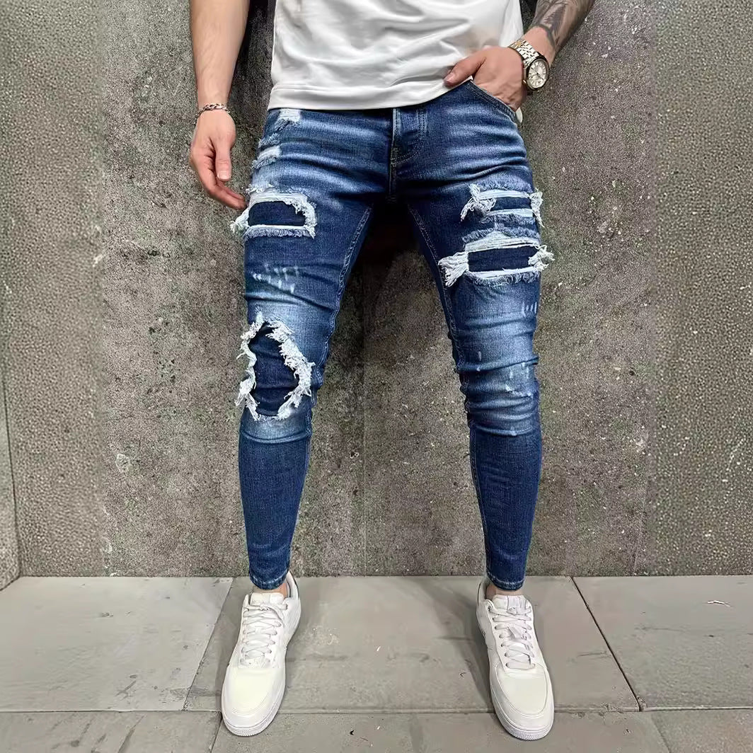 European And American Fashion Worn-out Patch Men's Jeans European And American Fashion Worn-out Patch Men's Jeans