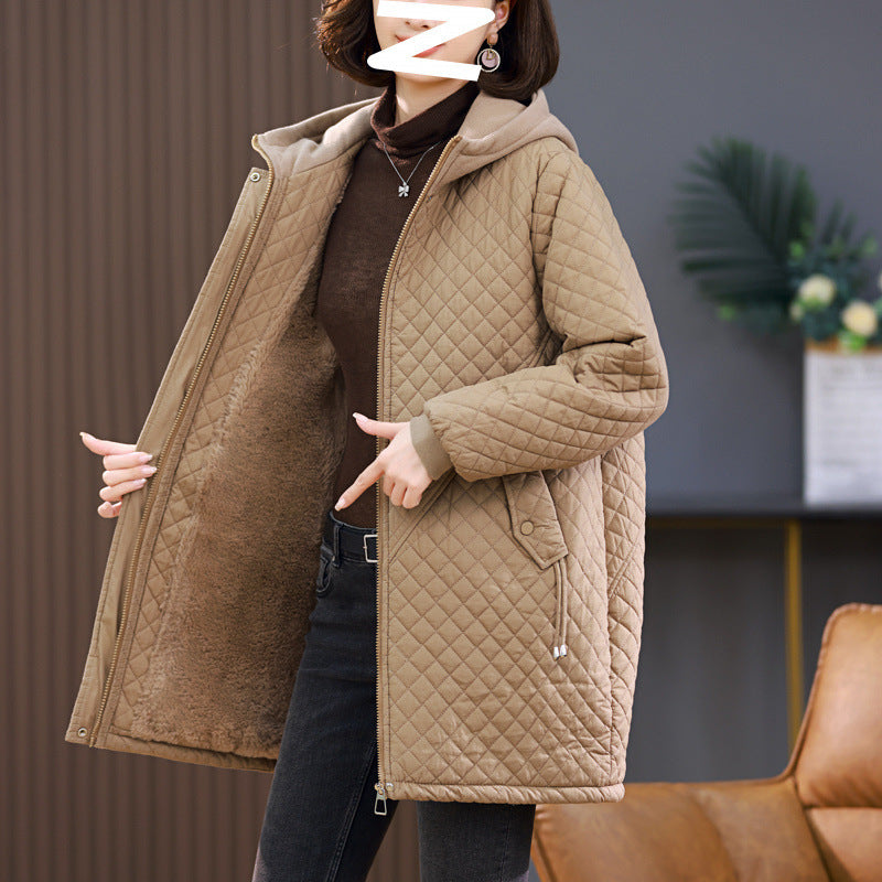 Women's Rhombus Cotton-padded Mid-length Loose Fleece-lined Women's Rhombus Cotton-padded Mid-length Loose Fleece-lined