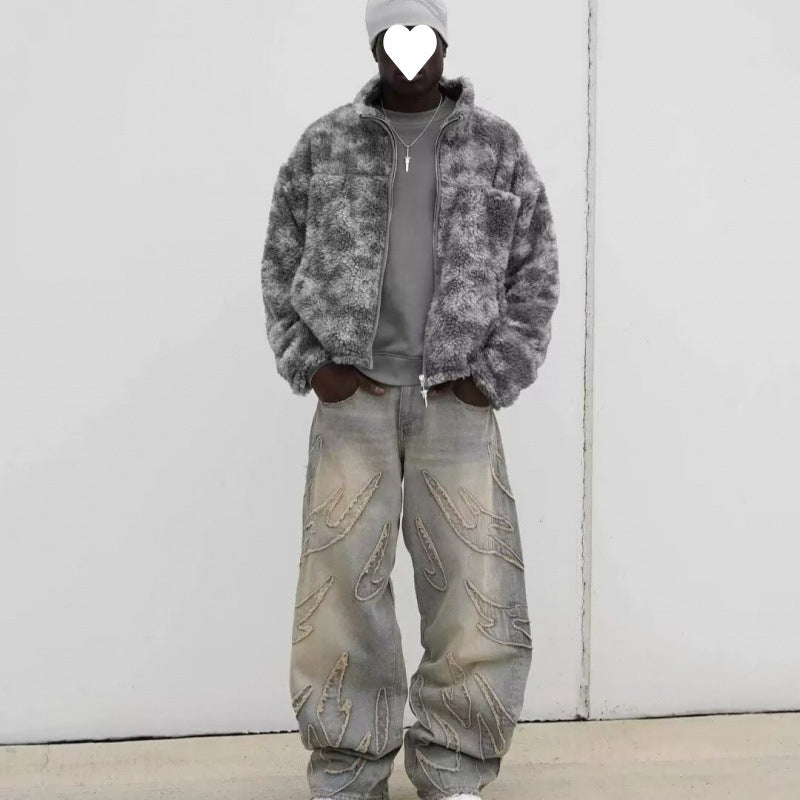 Loose Straight-leg Wide-leg Pants Mud Dyed Ripped Jeans For Men Loose Straight-leg Wide-leg Pants Mud Dyed Ripped Jeans For Men