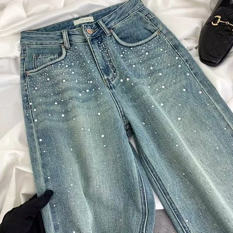 Starry Diamond In The Debris Rhinestone Straight Jeans For Women Starry Diamond In The Debris Rhinestone Straight Jeans For Women