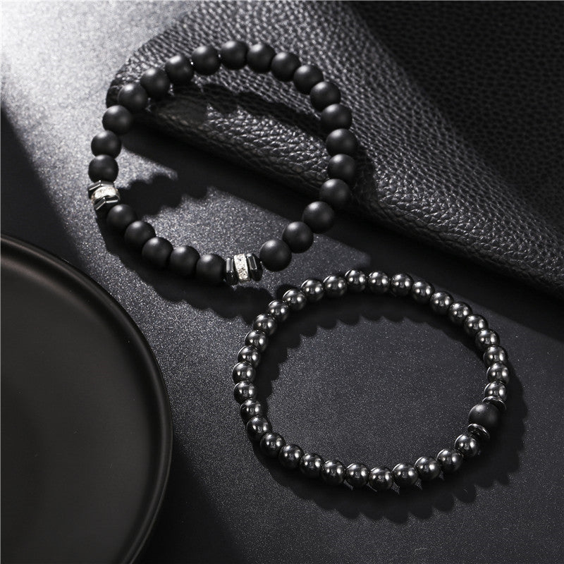 European And American Jewelry 8mm Black Frosted Copper Bead Spot Drill Spacer Elastic Set Bracelet Accessories Wholesale Men European And American Jewelry 8mm Black Frosted Copper Bead Spot Drill Spacer Elastic Set Bracelet Accessories Wholesale Men