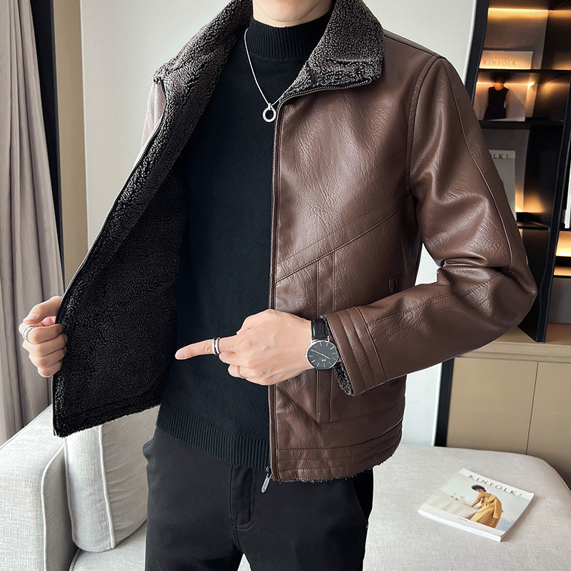 Hong Kong Style Velvet Padded Plus Size Men's Leather Jackets Hong Kong Style Velvet Padded Plus Size Men's Leather Jackets