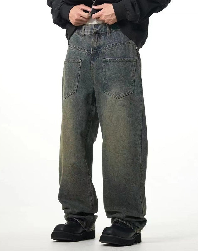 Men's Washed Distressed Drooping Straight Casual Jeans Men's Washed Distressed Drooping Straight Casual Jeans