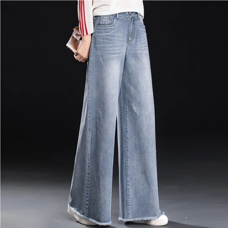 Raw Hem Wide Legs Jeans For Women Baggy Straight Trousers Raw Hem Wide Legs Jeans For Women Baggy Straight Trousers