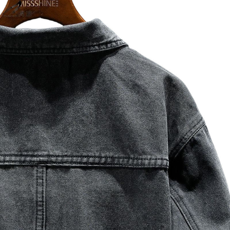 High-grade Black And Gray Denim Coat Men's Autumn New High-grade Black And Gray Denim Coat Men's Autumn New