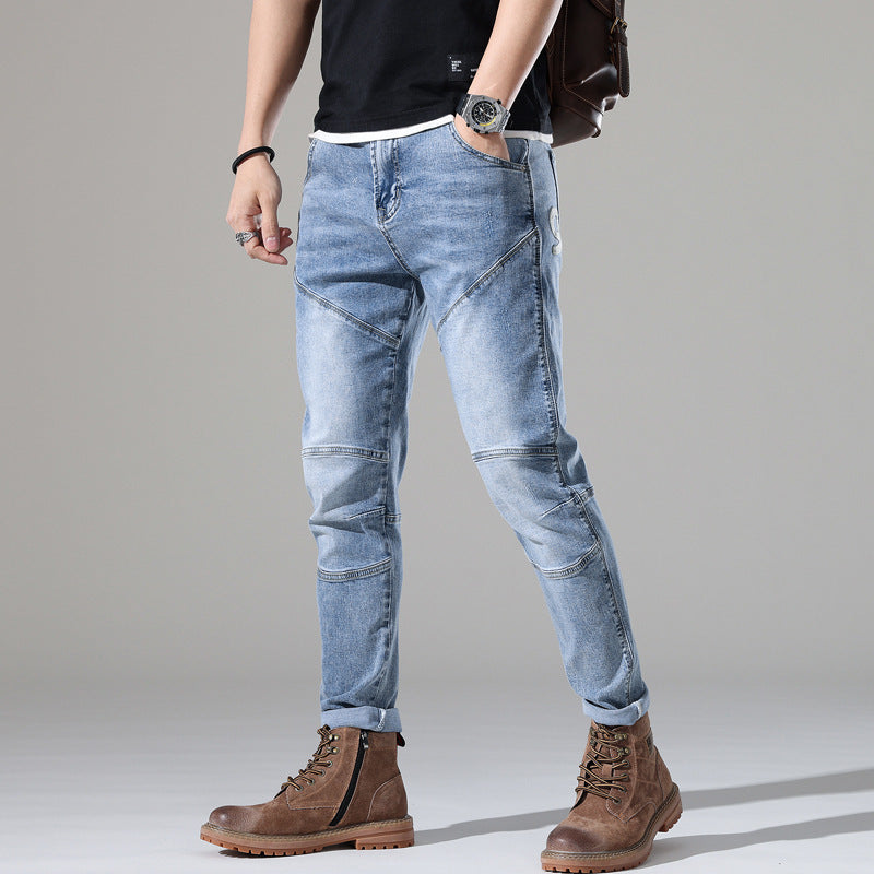 Men's Light-colored Elastic Stitching Embroidered Jeans Men's Light-colored Elastic Stitching Embroidered Jeans