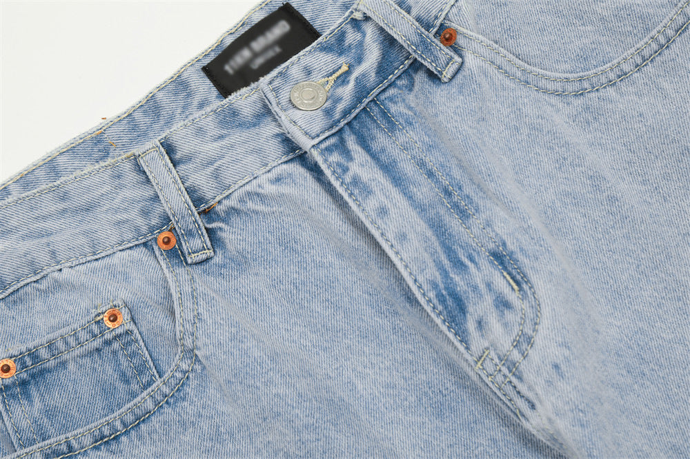 Wash Light Color Denim Straight-leg Pants Casual Loose Trousers Wash Light Color Denim Straight-leg Pants Casual Loose Trousers