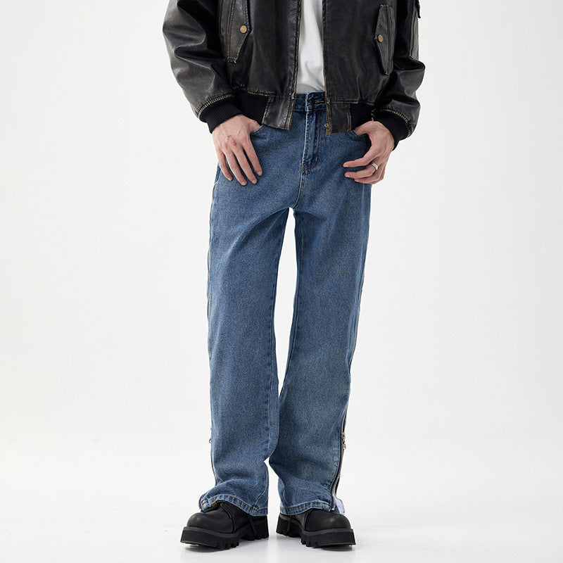 Side Zipper Split Jeans Straight Wide Leg Pants For Men Side Zipper Split Jeans Straight Wide Leg Pants For Men