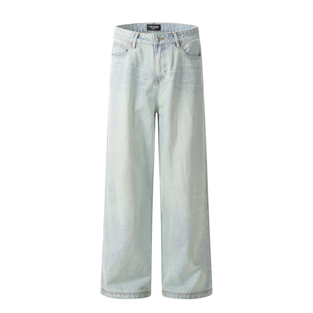 Light Color Washing Water Wide-leg Jeans Men Light Color Washing Water Wide-leg Jeans Men